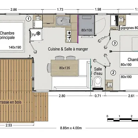Mobil Pour 6 Personnes Avec Terrasse - Api-1-52-1310 Parque de Campismo Saint-Gérons